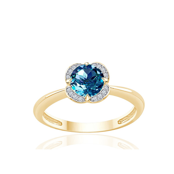 Bague or 9 carats, topaze Blue London et diamant 0,04 carat