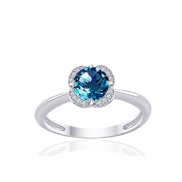 Bague or blanc 9 carats, topaze Blue London et diamant 0,04 carat