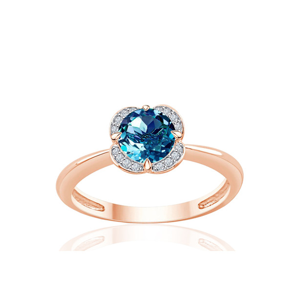 Bague or rose 9 carats, topaze Blue London et diamant 0,04 carat