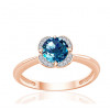 Bague or rose 9 carats, topaze Blue London et diamant 0,04 carat