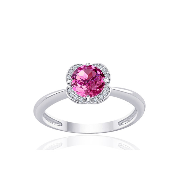Bague or blanc 9 carats, topaze et diamant 0,04 carat Kalista