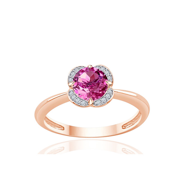 Bague or rose 9 carats, topaze et diamant 0,04 carat Kalista