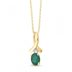 Chaine or 9 carats, émeraude et diamant 0,010 carat Kalista