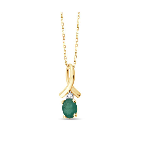 Chaine or 9 carats, émeraude et diamant 0,010 carat Kalista