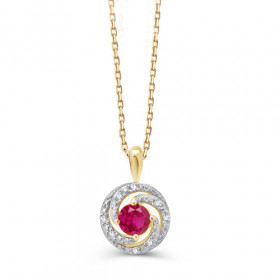 Chaine or 9 carats, rubis et diamant 0,020 carat Kalista