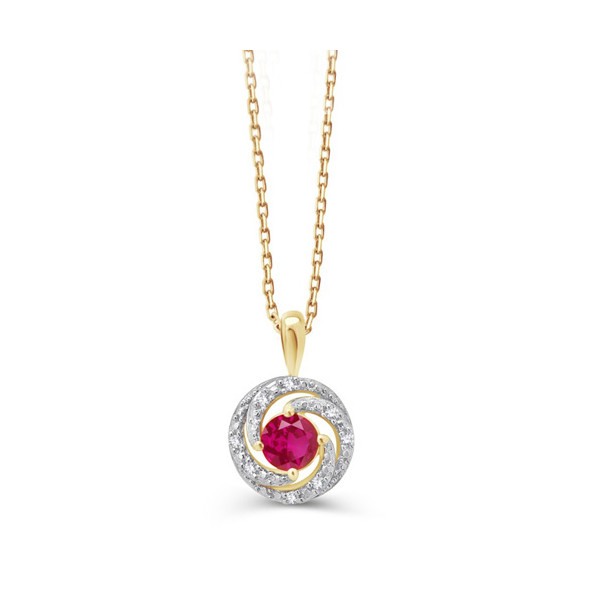 Chaine or 9 carats, rubis et diamant 0,020 carat Kalista
