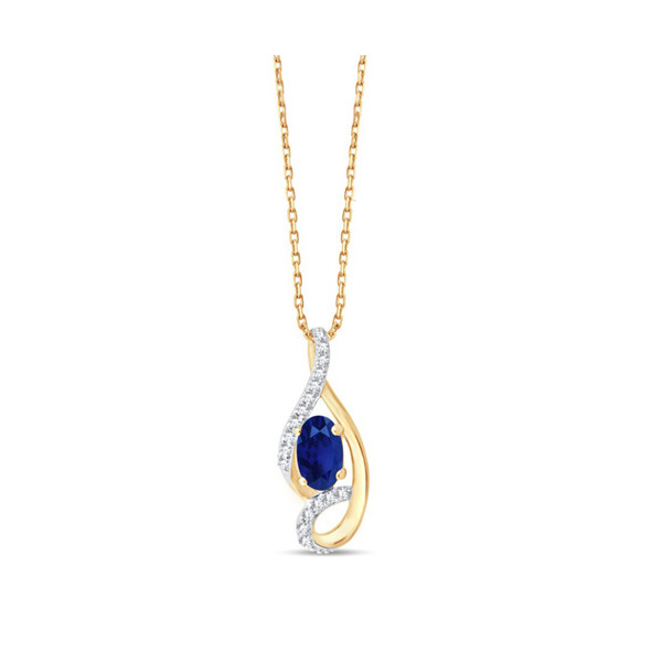 Chaine or 9 carats, saphir et diamants 0,050 carat Kalista