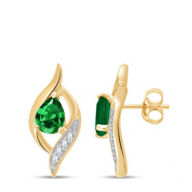 Boucles d'oreilles or 9 carats, émeraudes et diamant 0,010 carat Kalista