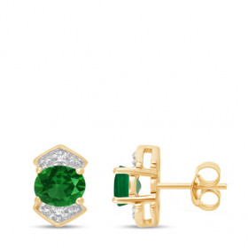 Boucles d'oreilles or 9 carats, émeraudes et diamant 0,010 carat Kalista