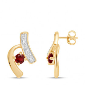 Boucles d'oreilles or 9 carats, rubis et diamant 0,020 carat Kalista
