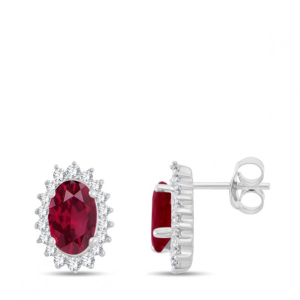 Boucles d'oreilles or 9 carats, rubis et diamant 0,11 carat