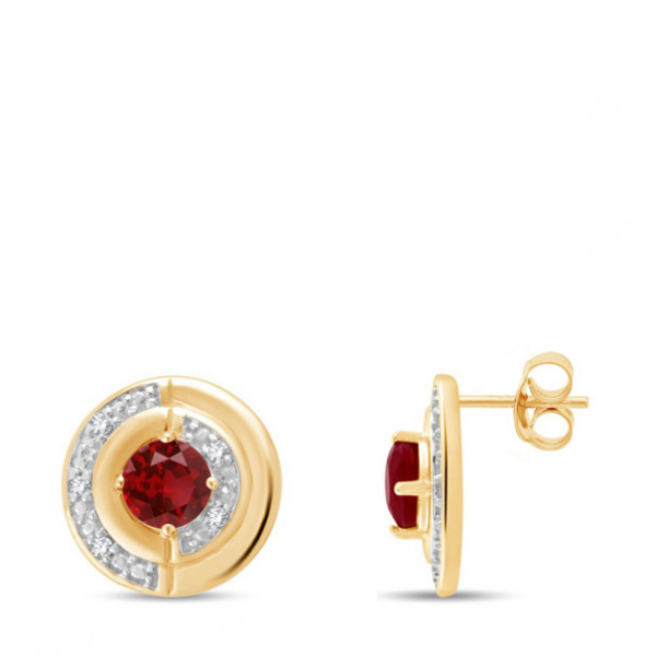 Boucles d'oreilles or 9 carats, rubis et diamant 0,050 carat