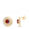 Boucles d'oreilles or 9 carats, rubis et diamant 0,050 carat