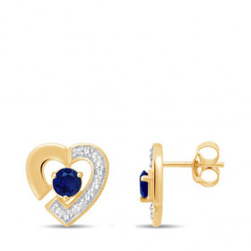 Boucles d'oreilles or 9 carats, saphir et diamant 0,020 carat