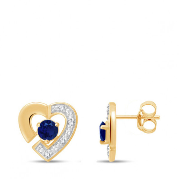 Boucles d'oreilles or 9 carats, saphir et diamant 0,020 carat