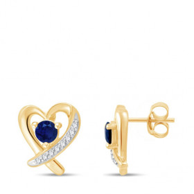 Boucles d'oreilles or 9 carats, saphir et diamant 0,050 carat