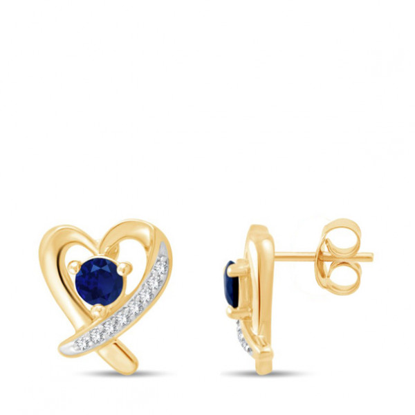 Boucles d'oreilles or 9 carats, saphir et diamant 0,050 carat