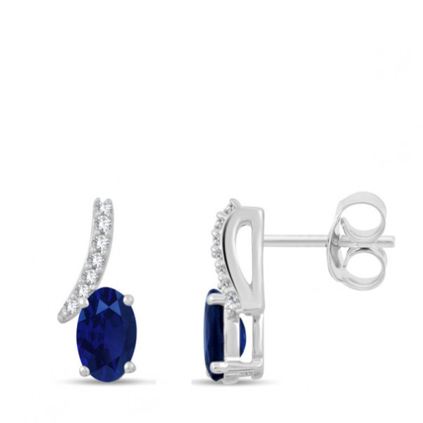 Boucles d'oreilles or 9 carats, saphir et diamant 0,040 carat