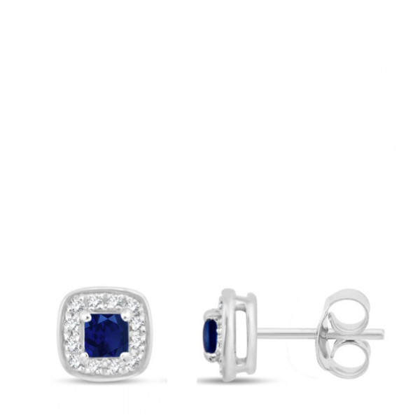 Boucles d'oreilles or 9 carats, saphir et diamant 0,060 carat Kalista