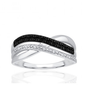 Bague or 9 carats et diamants noirs et blancs 0,090 carat