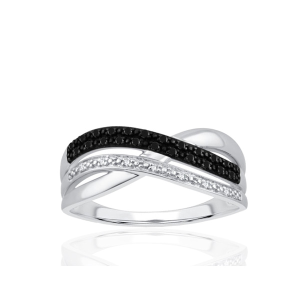 Bague or 9 carats et diamants noirs et blancs 0,090 carat