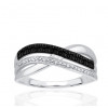 Bague or 9 carats et diamants noirs et blancs 0,090 carat