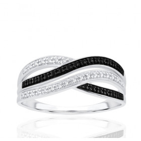 Bague or 9 carats et diamants noirs et blancs 0,14 carat Kalista