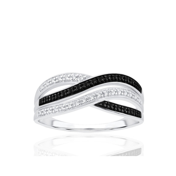 Bague or 9 carats et diamants noirs et blancs 0,14 carat Kalista