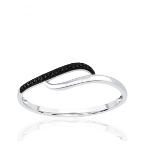 Bague or 9 carats et diamants noirs et blancs 0,010 carat
