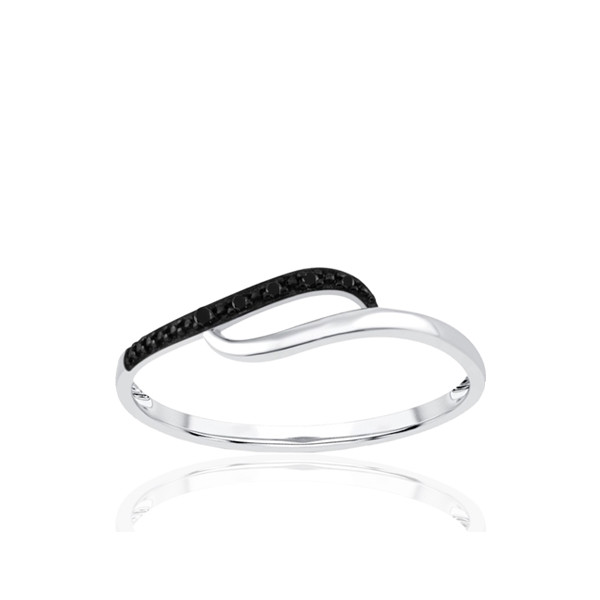 Bague or 9 carats et diamants noirs et blancs 0,010 carat