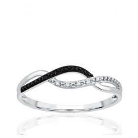 Bague or 9 carats et diamants noirs et blancs 0,030 carat