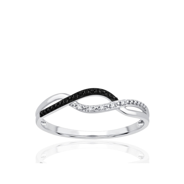 Bague or 9 carats et diamants noirs et blancs 0,030 carat