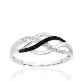 Bague or 9 carats et diamants noirs et blancs 0,030 carat Kalista