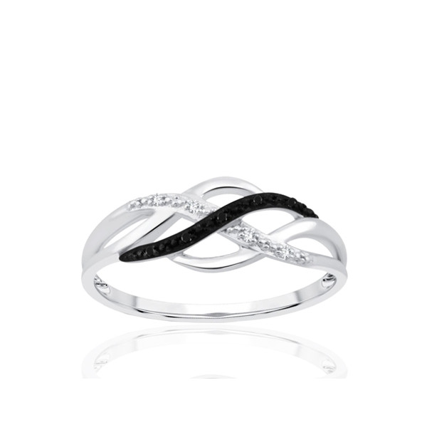 Bague or 9 carats et diamants noirs et blancs 0,030 carat Kalista