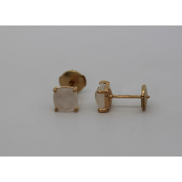 Boucles d'oreilles pierre de lune "coussin" 6 mm et or jaune 18 carats