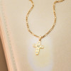 Pendentif croix en or jaune 18 carats, nacre et zirconium