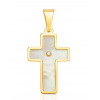 Pendentif croix en or 18 carats, nacre et zirconium