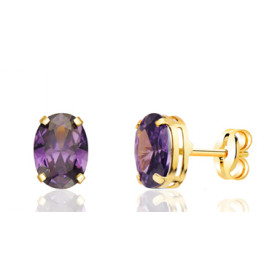 Boucles d'oreilles améthyste 7 x 5 mm et or jaune 18 carats
