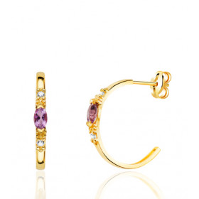 Demi-créoles or 18 carats, améthyste et zirconiums