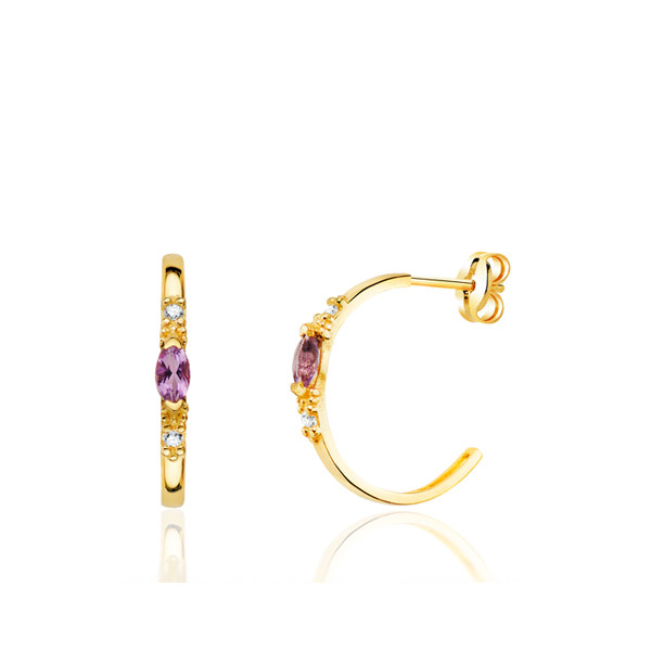 Demi-créoles or 18 carats, améthyste et zirconiums