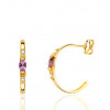 Demi-créoles or 18 carats, améthyste et zirconiums