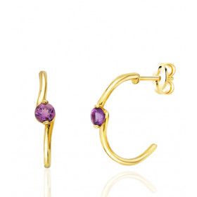 Demi-créoles or 18 carats et améthyste
