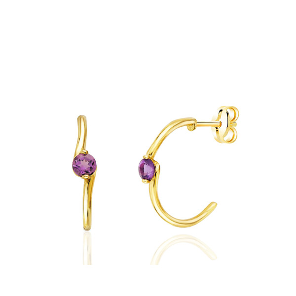 Demi-créoles or 18 carats et améthyste