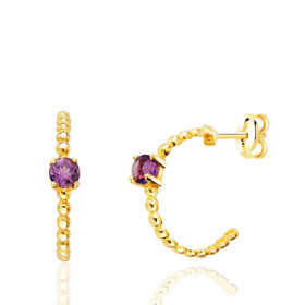 Demi-créoles or 18 carats perlée et améthyste