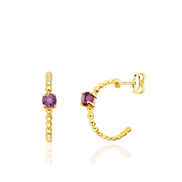 Demi-créoles or 18 carats perlée et améthyste