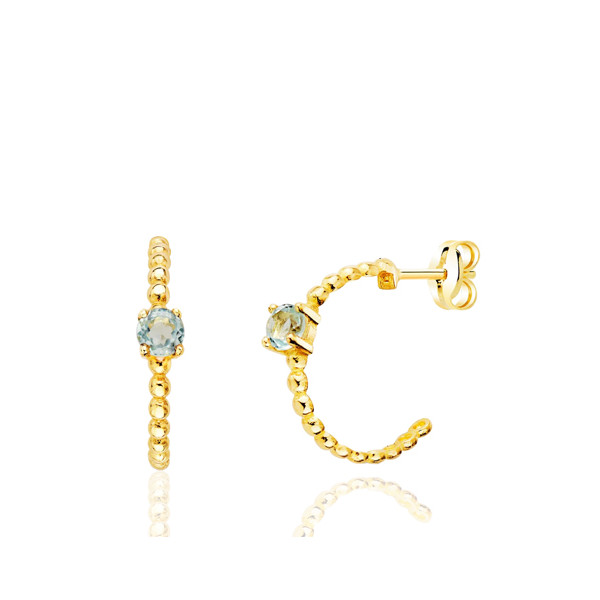 Demi-créoles or 18 carats perlée et aigue-marine