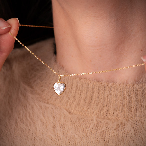 Pendentif or jaune 18 carats et zirconium "cœur" 10 mm