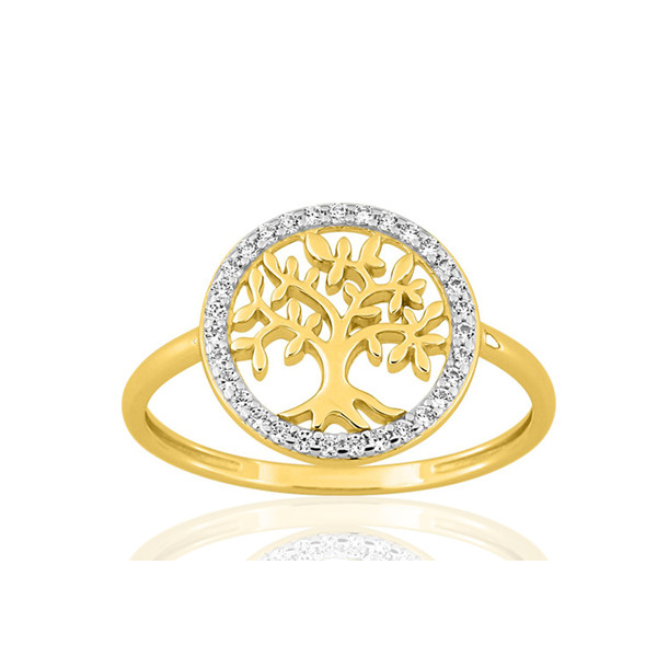 Bague or jaune 18 carats et zirconiums "arbre de vie"