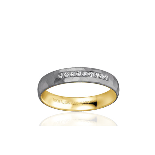 Alliance en tantale, or jaune 18 carats et diamant 0,090 carat
