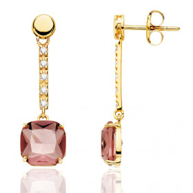 Boucles d'oreilles or jaune 18 carats, kunzite et zirconiums